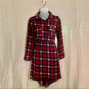 INDULGE Red Navy Plaid High Low Dress